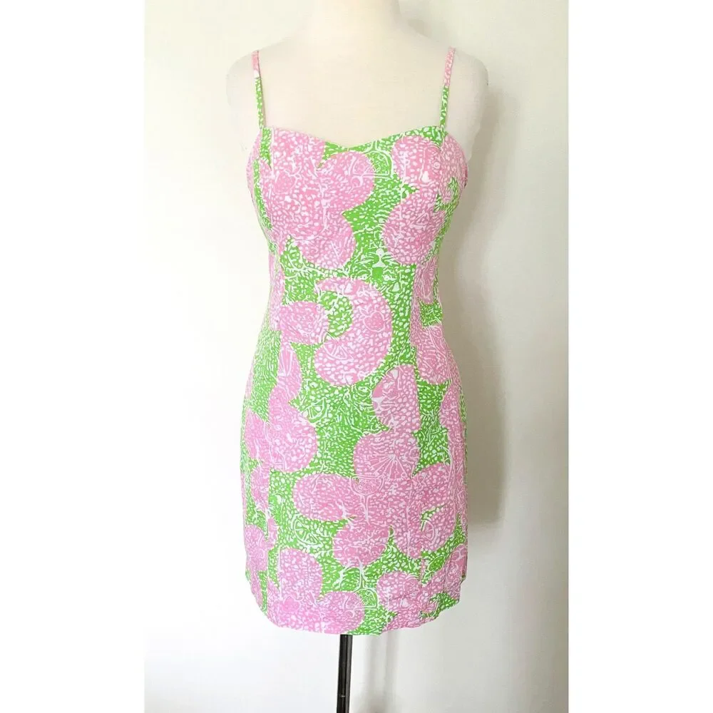 Lilly Pulitzer McCallum Limeade Cheat Ya Pink Green Tie Back Mini Sundress Sz 2 - Picture 2 of 11